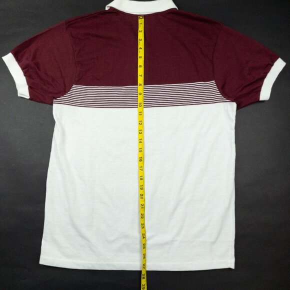 Fred Perry Polo Shirt Men's XL Striped Burgundy White Sportswear Made in USA 80s - Picture 9 of 12